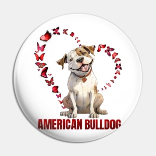 American Bulldog Love: Hearts & Butterflies Pin