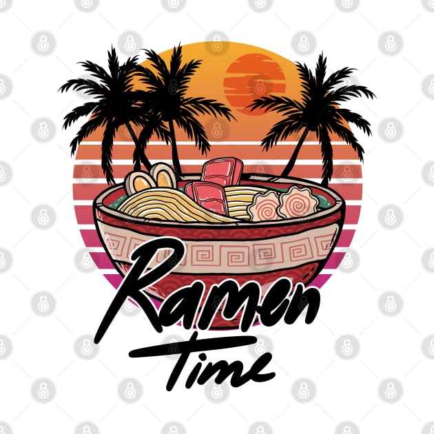 Ramen Time Summer Vaporwave Aesthetics  Palm Trees by A Comic Wizard