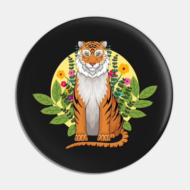 Tiger and Flowers Pin by leBoosh-Designs