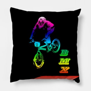 bmx rider in neon Pillow