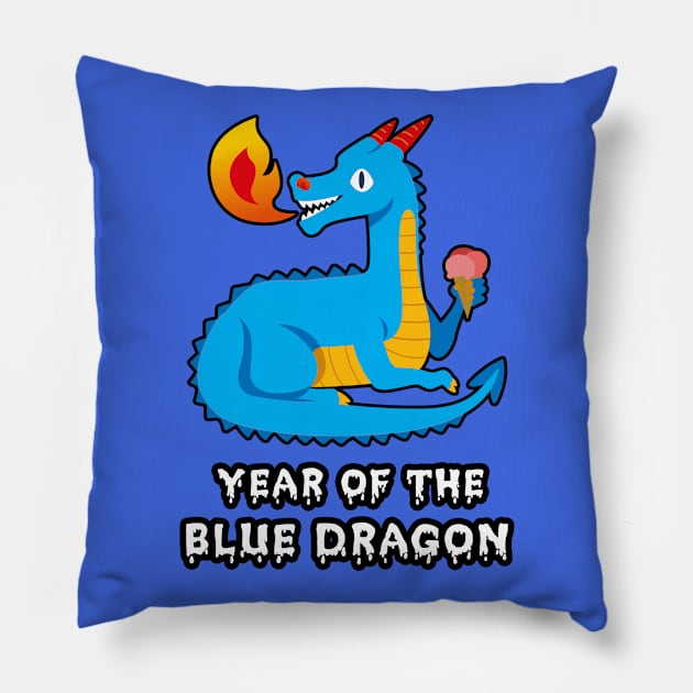 🐲 2024 Year of the Cute Blue Dragon Pillow by Pixoplanet