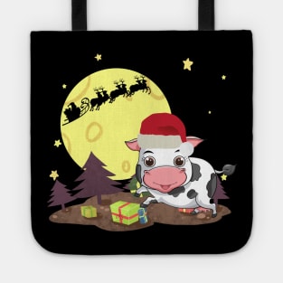 Funny Cow Santa Merry Christmas With Presents Costume Gift Tote