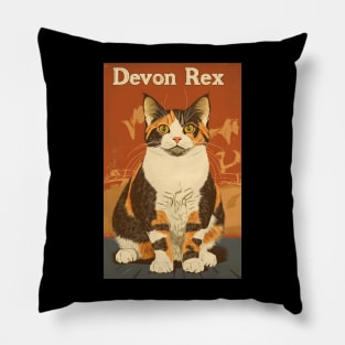 Devon Rex Cat Art Poster Vintage Style Pillow