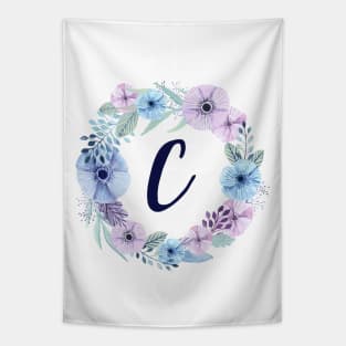 Floral Monogram C Icy Winter Blossoms Tapestry