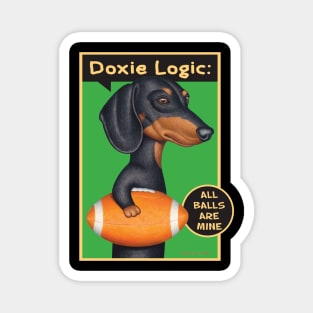 Classic Doxie Dog with football on Black Dachshund Holding Football Magnet