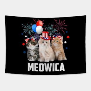 Happy 4th of July Three Cat Meowica Kitty Cat Patriotic USA Tapestry