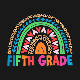 Happy Last Day Of Fifth Grade Rainbow Leopard Teacher Kids T-Shirt