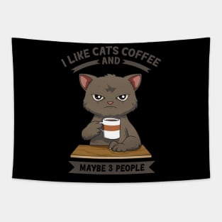 Funny Angry Cat Coffee Lover Feline Morning Animal Tapestry