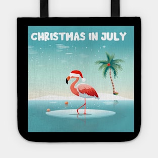 Xmas in July, Funny Flamingo Santa Tropical Christmas Tote