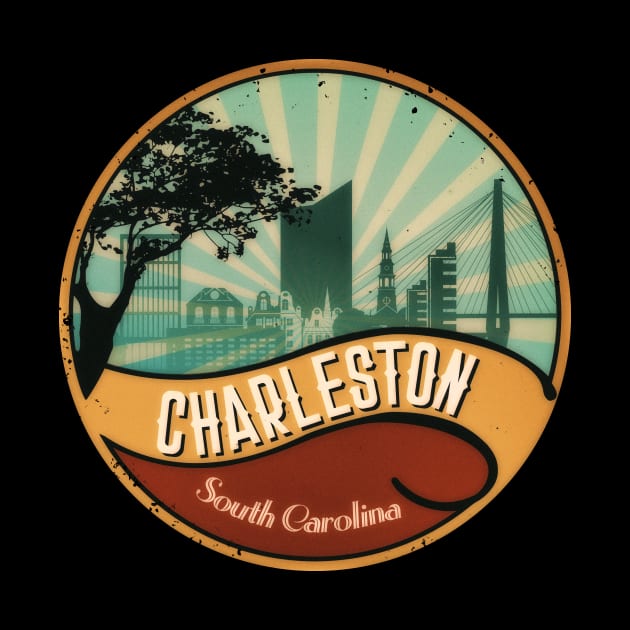 Charleston City Skyline South Carolina Retro Vintage Design 80s by DimDom