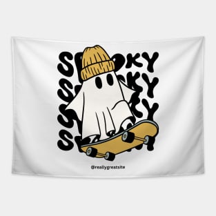 Ghastly Grind: Ghost Skating Halloween Tapestry