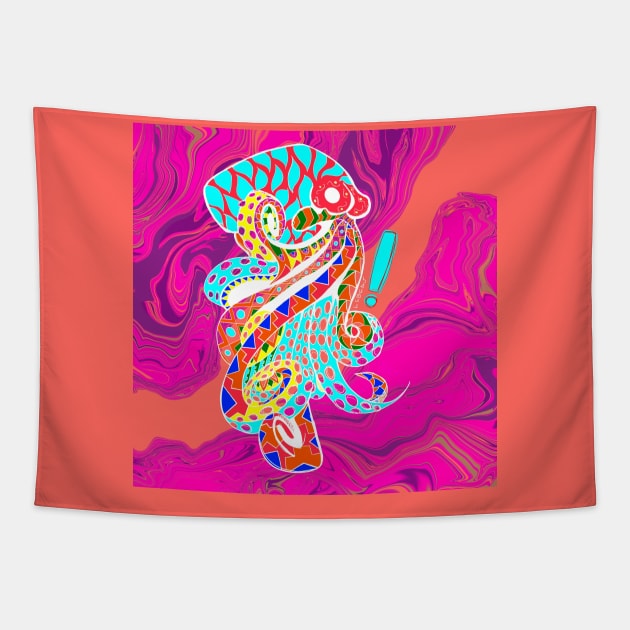 octopus in magical glitch in ecopop pattern mandala Tapestry by jorge_lebeau