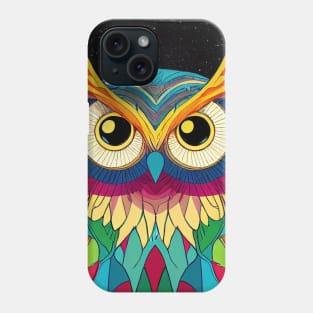 Colorful Owl Portrait Illustration - Bright Vibrant Colors Bohemian Style Feathers Psychedelic Bird Animal Rainbow Colored Art Phone Case