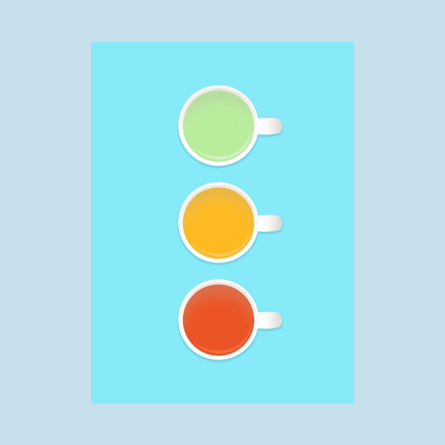 Tea Cup Traffic Lights Green Yellow And Red Teas On Blue by 4U2NV-LDN