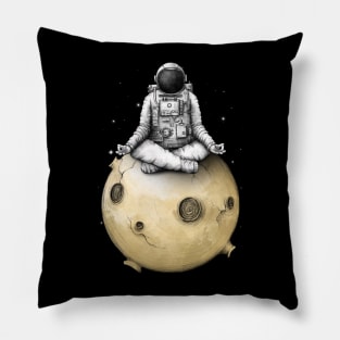 Astronaut Meditating Yoga on Asteroid Pillow