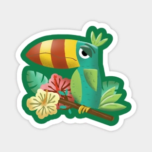 Toucan Tropical Bird with Hibiscus Flowers Magnet