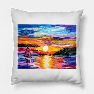 Sailing at sunset Pillow