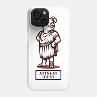 Latin Pig in Toga Cartoon T-Shirt, Funny Pig Latin Phrase Tee, Novelty Graphic Shirt, for Pig and Pig Latin Enthusiasts Phone Case