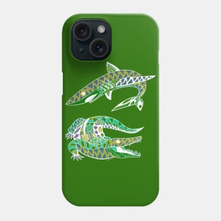 green shark and alligator in the swamp ecopop Phone Case