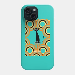 Black Cat Surrounded by Retro Shapes Phone Case