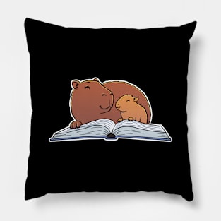 Capybara Mom Reading Book to Child Pillow