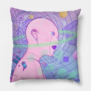 Dope bald girl thinking outer space illustration Pillow