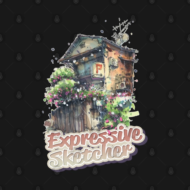 Japanese Flower House Expressive by Housesketcher