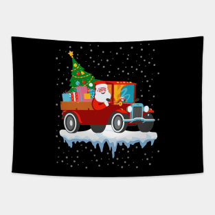 Red jeep pine tree Funny Merry Christmas family pajama Tapestry