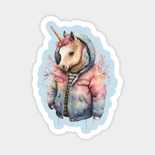 Unicorn watercolor wearing jacket Magnet