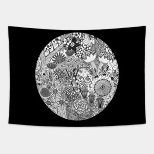 Floral Jungle Black and White Tapestry