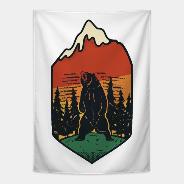 Cool Retro Bear Apparel Tapestry by Nature Lover Apparel