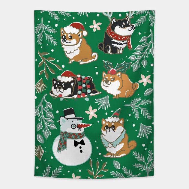 Christmas Shiba Inu Tapestry by huebucket