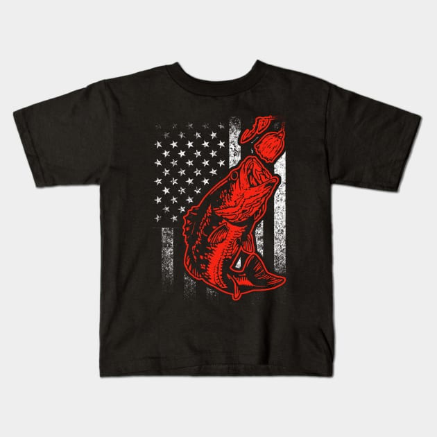 Bass Fishing Lure and American Flag T-shirt - Fishingtshirt - Kids T-Shirt