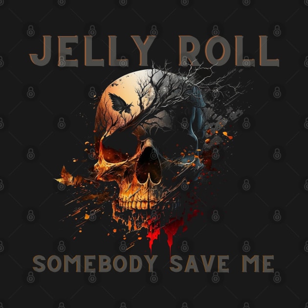 Jelly Roll "Somebody Save Me'" Skull Shirt Gray and Orange Letters by jackofdreams22