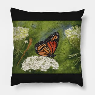 Viceroy Butterfly On Queen Anne's Lace Watercolor Batik Pillow