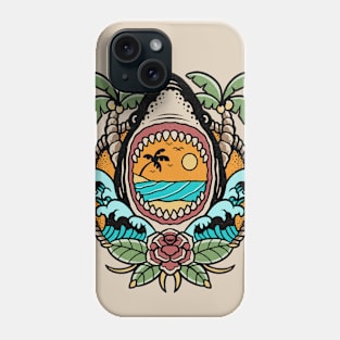 Retro Shark Bite Beach Illustration // Vintage Shark Phone Case