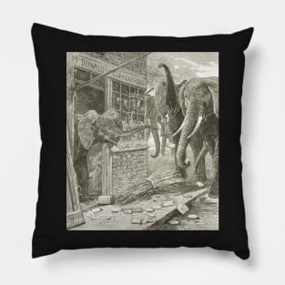 Elephants running amok in the city 1900 Pillow