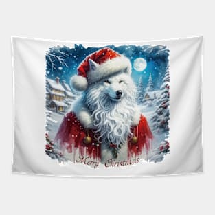 funny wolf Santa merry Christmas Tapestry