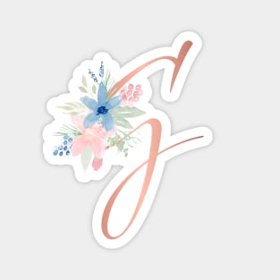 Letter G Rose Gold and Watercolor Blush Pink and Navy Magnet