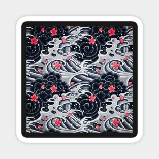 Japanese wave with sakura pattern Magnet