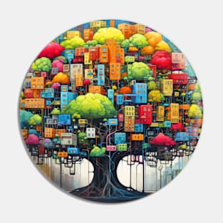 Tree Civilization Concept Abstract Colorful Scenery Painting Pin