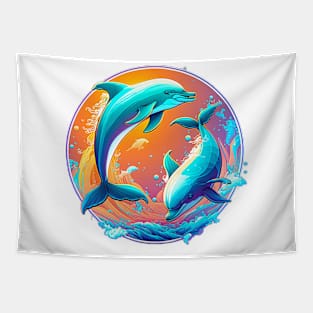 Duotone Dolphins Doing Tricks Tapestry