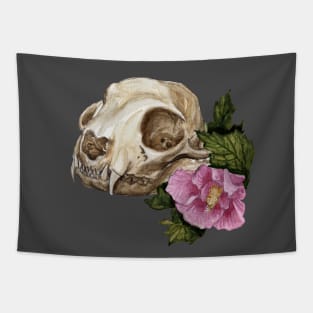 Cat Skull and Rose of Sharon Tapestry