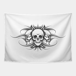 Three Skulls Tattoo Illustration Tapestry