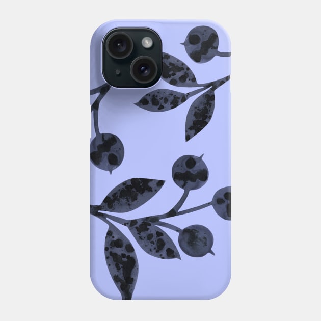 Christmas ornament with snow-covered berries. Hand-drawn watercolor blueberries and leaves on blue. Perfect for greeting cards, postcards, logo, textile, fabric, packaging, wrapping paper. Phone Case by Olesya Pugach