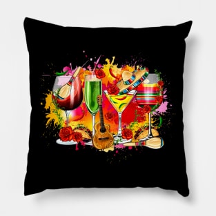 Womens Mexico Wine Glasses Drinking Cinco De Mayo Pillow