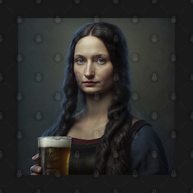 Realistic Mona Lisa Holding Beer Portrait by unrealartwork