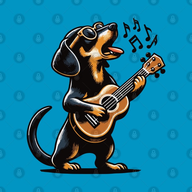 Dog Playing Guitar Singing Dachshund Wiener Dog Funny by BraaiNinja
