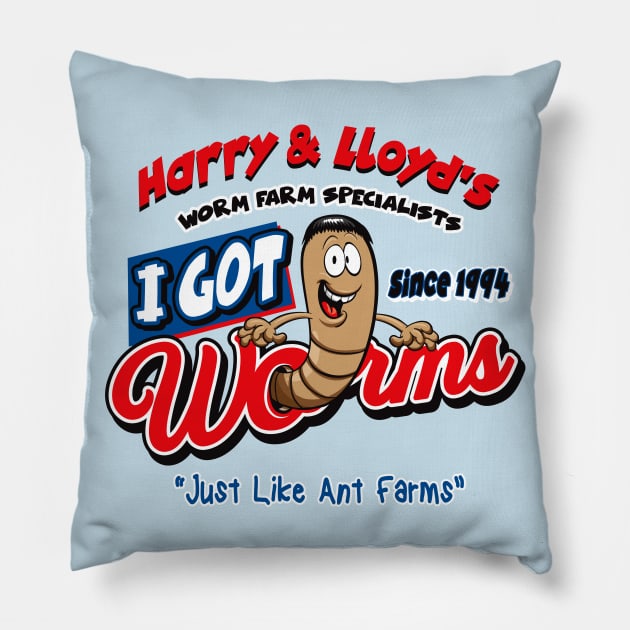 Harry and Lloyd's I Got Worms Pillow by Alema Art