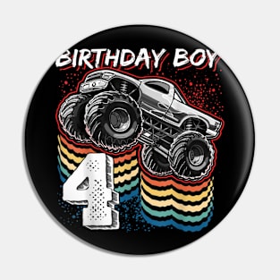 Birthday Boy 4 Monster Truck 4th Birthday Retro Vintage Gift Pin